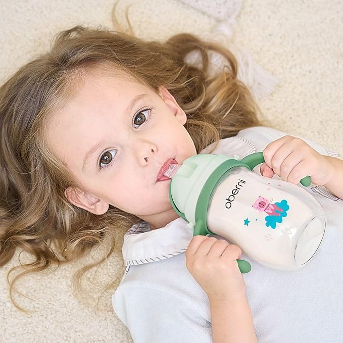 Tritan Sippy Cup, 270ml/9oz Baby Water Drinking Bottle with Removable Handle and Strap, Leak-Proof Training Cup for 12M+/1 Years+ Toddlers, Green/Pack of 1