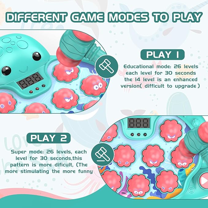 Octopus Vitality Strike Game, Educational Musical Whack-A-Mole Toy with 2 Game Modes, Digital Score Display, Toddler Early Developmental Learning Toy, Fun Birthday Gift for Kids Age 2+(Multicolored)