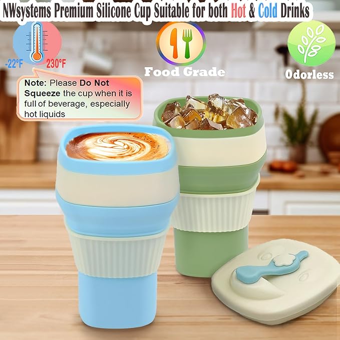 Collapsible Silicone Cup, Safe & Portable, for Hot & Cold Drinks, 18.6 oz (550 ml) - Travel, Camping, Office, and More – Tanager Turquoise