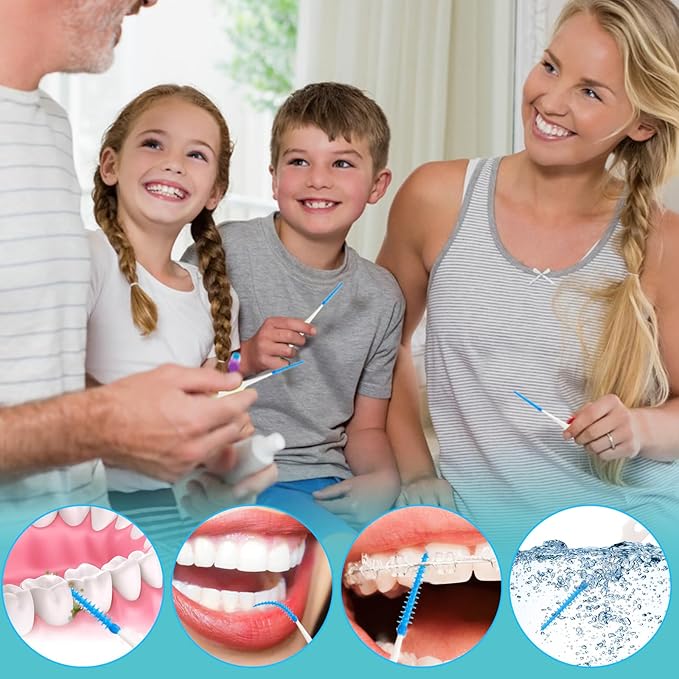 250 Pieces Dental Floss Picks, Silicone Interdental Brushes with Case Dental Brushes Dental Picks Blue Tooth Floss Picks for Teeth Cleaning(Blue,Green)