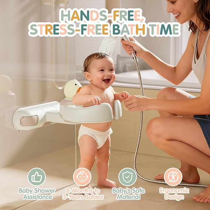 Baby Bath Stand-Baby Shower Stand Duck with Strong Suction Cups. Foldable Adjustable Bath Support for Infants Toddlers 8-36 Months, Babies Shower Gifts Soporte para Bañera de Bebé Toddler Bath Helper