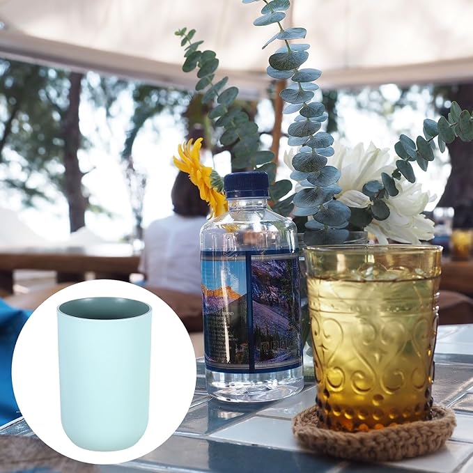 uxcell 2Pcs Plastic Drinking Cups, Double Color Unbreakable Reusable Bathroom Cup Mouthwash Cup Toothbrush Tumbler Holder, Light Blue