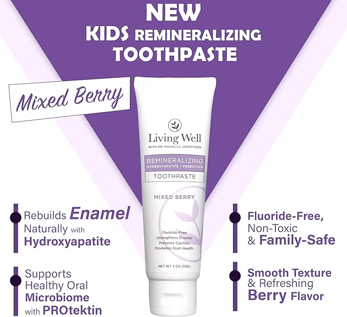 Kids Hydroxyapatite Toothpaste – Natural Mixed Berry – Fluoride-Free Remineralizing Toothpaste with PROtektin – Strengthens Enamel & Supports Oral Microbiome – 4 oz