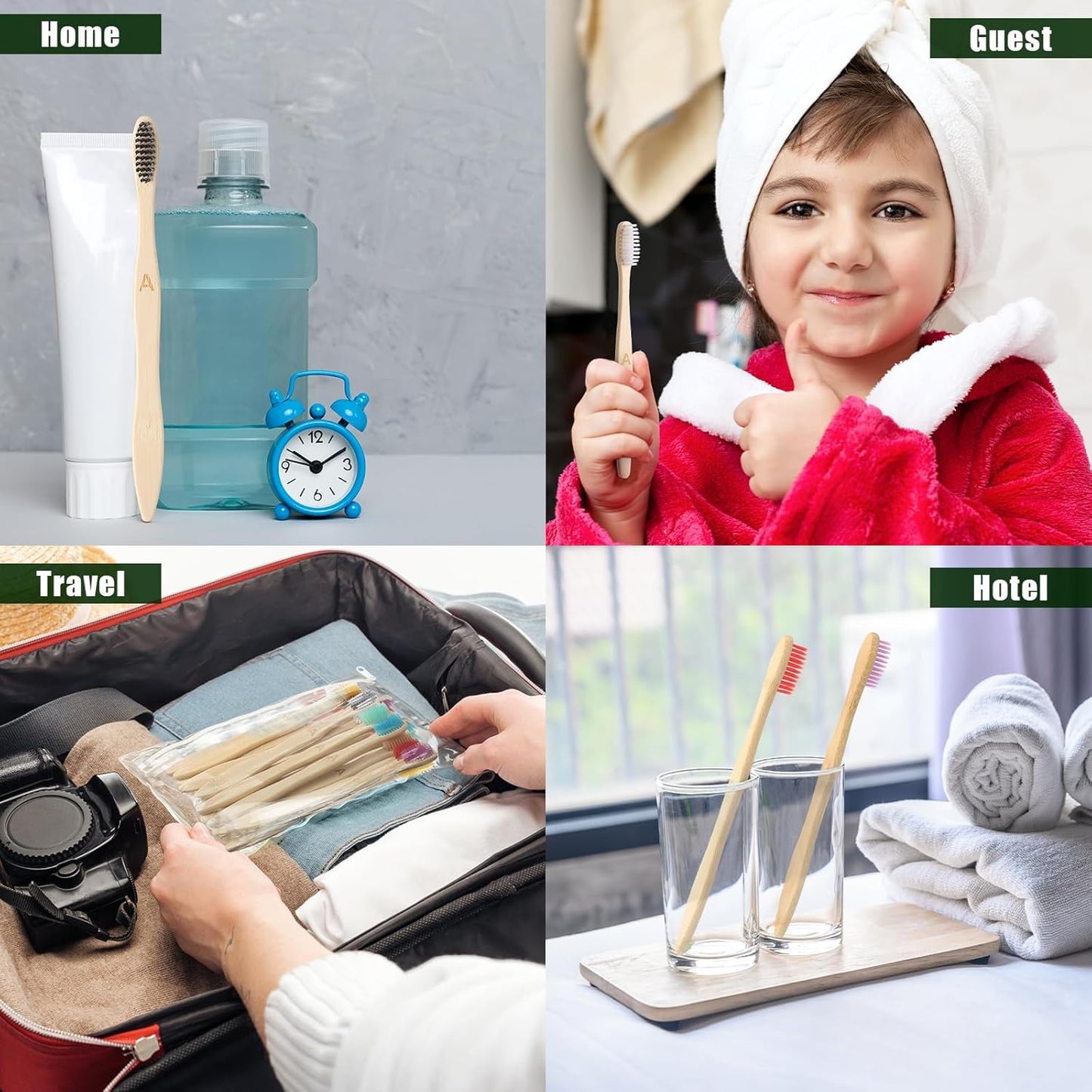 Sieral 60 Pcs 120 Pcs Bamboo Toothbrushes Bulk Soft Bristle Individually Wrapped Travel Toothbrush Eco Friendly Natural Wooden Tooth Brush for Kid Adult Home Travel Use, 7.5 Inch, 12 Colors (Letter)