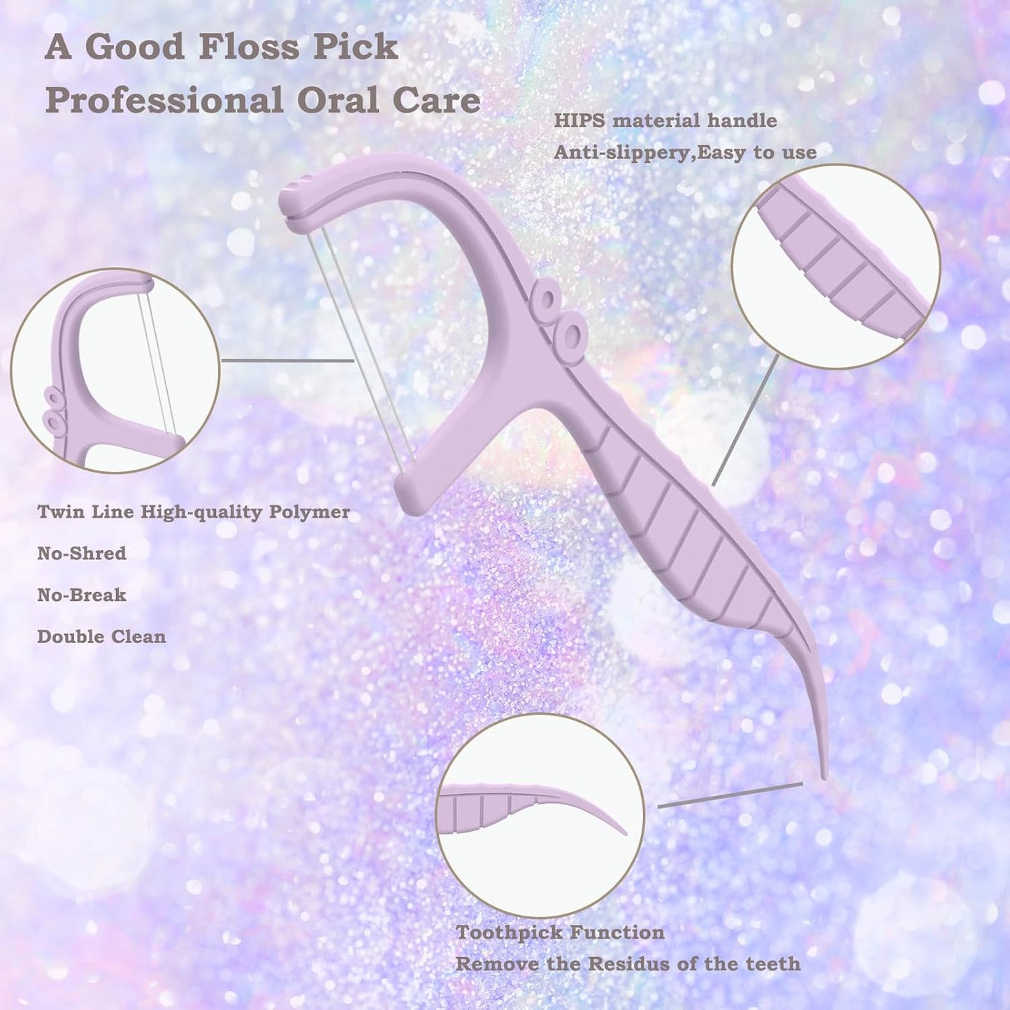 Dental Floss Picks,Twin Line 300 Count Lemon Flavor Dental Flossers,LIAMOSS Dual Action Flossing System,Superfine Toothpicks Sticks,Comfortable for Tight Teeth(Purple)