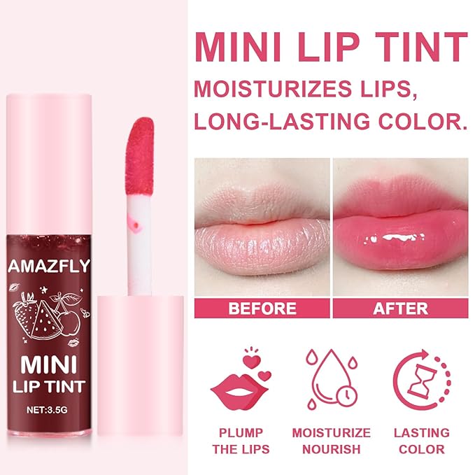 6 Colors Lip Tint Stain Set, Watery Lip Stain Mini Liquid Matte Lipstick, Multi-use Lip Cheek Tint, Moisturizing Plump Lip Gloss, Lightweight Non-Sticky, Long Lasting, Vivid Lip Care Makeup (6 Colors)