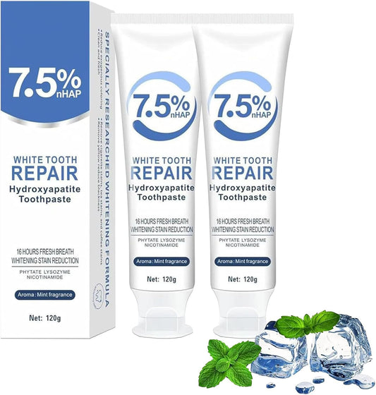 2PCS Hydroxyapatite Toothpaste, Deep Cleansing Toothpaste, Advanced Enamel Protection, Gentle and Effective Formula, Fresh Mint Flavor, for Sensitive Teeth