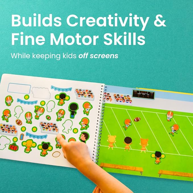 CUPKIN Sticker Book for Kids 2-4, 500+ Kids Stickers, All Kinds of Sports 12 Coloring Pages 12 Side by Side Scenes Fun Toddler Travel Activity Coloring and Sticker Books for Ages 4-8 + 8-10