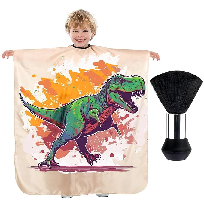 FEBSNOW Kids Hair Cutting Cape,Professional Kids Barber Cape and Neck Duster Brush Cartoon Hairdresser Apron with Adjustable Closure for Children Salon Barber Supplies for Kids & Adults 55x39 Inches
