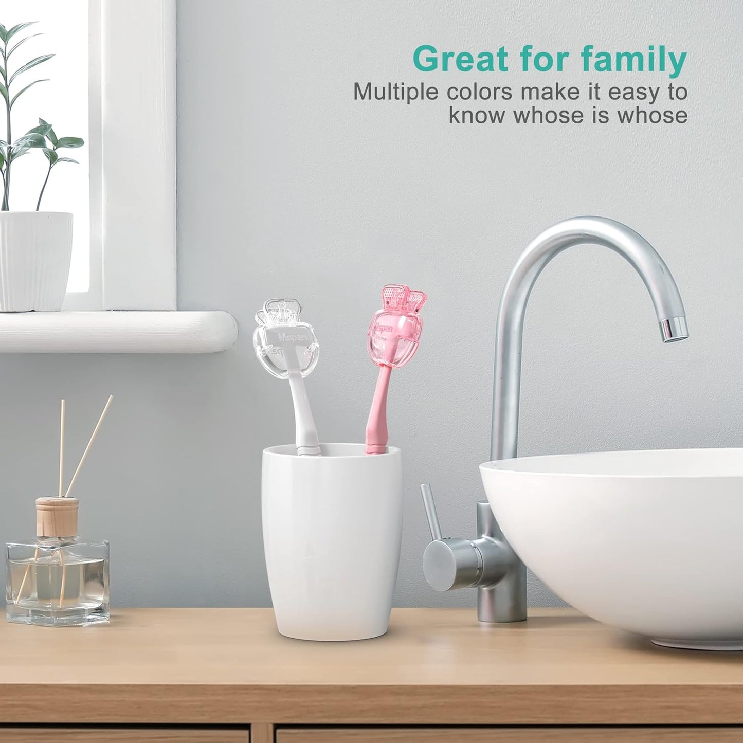 Mspan Tongue Scraper Cleaner Brush: Tongue Care Cleaning Scrubber with Plastic Travel Case Cover for Adults kids - Clean Oral Bad Breath Pink White 2 Pack