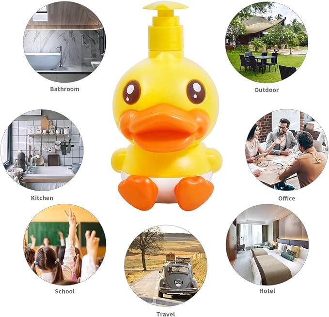 Cute Soap Dispenser for Kids Gift,Fun Dispenser for Bathroom Kitchen Countertop Vanity fit Lotion Shampoo Shower Hand Sanitizer,Animal Yellow B Duck Themed Soap Bottle with Pump Bath Accessories
