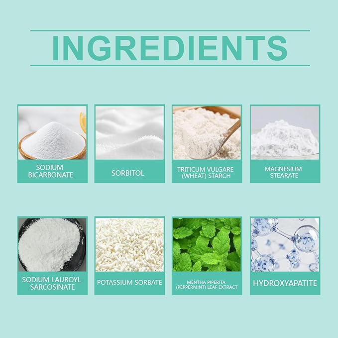 Chewable Whitening - Nano Hydroxyapatite Toothpaste for Sensitive Teeth & Antiplaque -, Natural Peppermint, Fluoride Free - Strengthen & Protect Enamel - Fresh Breath，62pcs