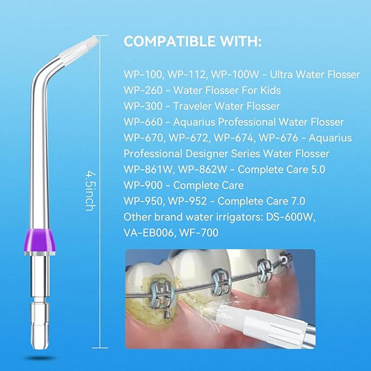 Replacement Tips for Waterpik Water Flosser, Replacement Orthodontic Tips Compatible with Waterpik Water Flossers and Other Brand Oral Irrigators (6-Pack)