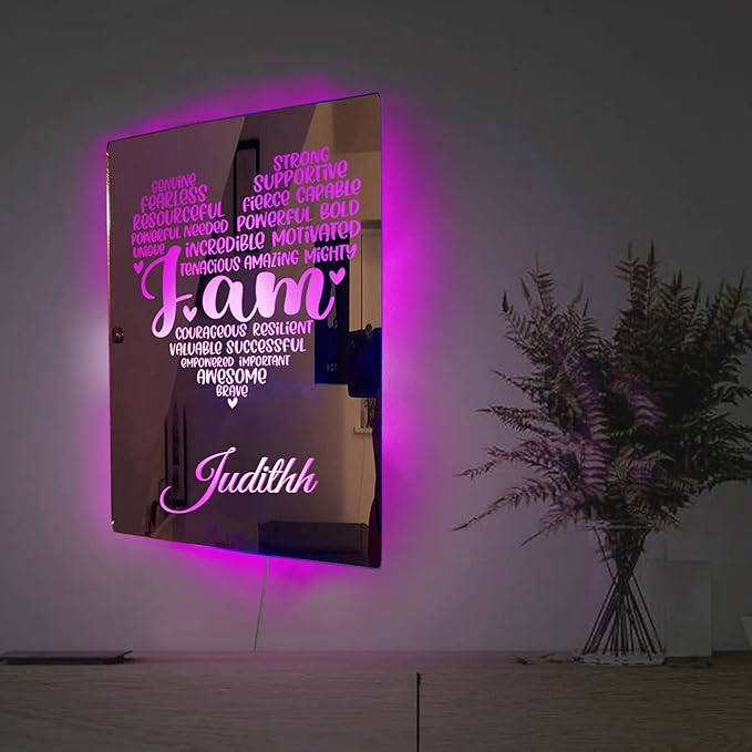 Personalised Name Affirmation Mirror Neon Sign, Custom Acrylic Positive Affirmations Wall for Kids Affirmations Hanging, Men Women Kids Inspirational Inspirational Positive Quotes Sayings Wall Decor (Style 4)