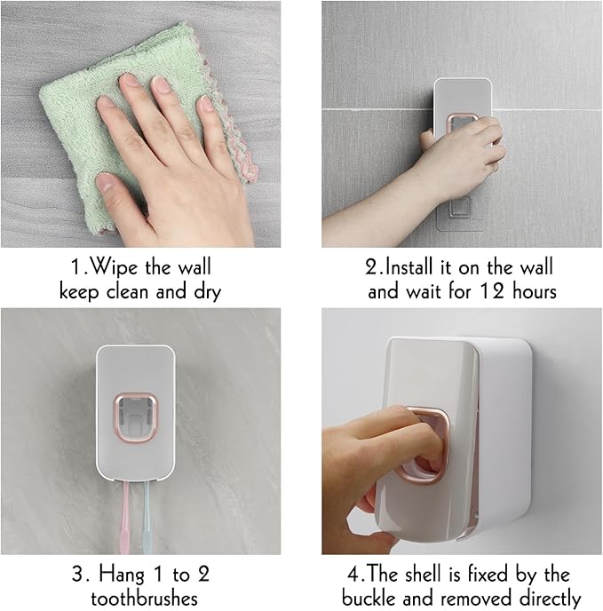 2 Slot Toothbrush Holder and Toothpaste Dispenser Wall Mounted, Automatic Toothpaste Squeezer, 2 in 1 Tooth Brush Toothpaste Organizer for Shower (Light Grey)