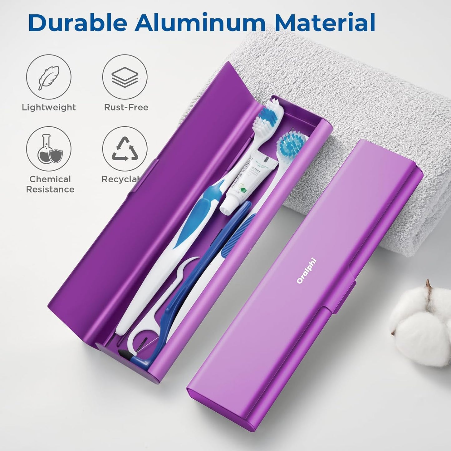 Wider Aluminum Toothbrush Travel Case, Portable Travel Toothbrush Holder, Durable Manual Toothbrush Box Container for Traveling, Bathroom, Camping, Business Trip-Not for 0.85oz Toothpaste, Purple