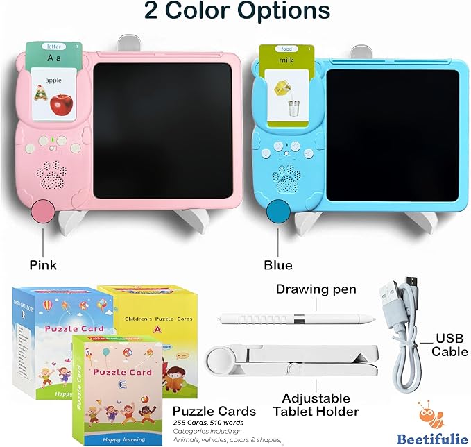 Spanish&English Talking Flash Cards for Toddlers - LCD Writing Tablet Kids - Drawing Tablet Toddler Toys 510 Sight Words Learning Montessori - Autism & Speech Therapy Toys - Kindergarten Gifts (Blue)