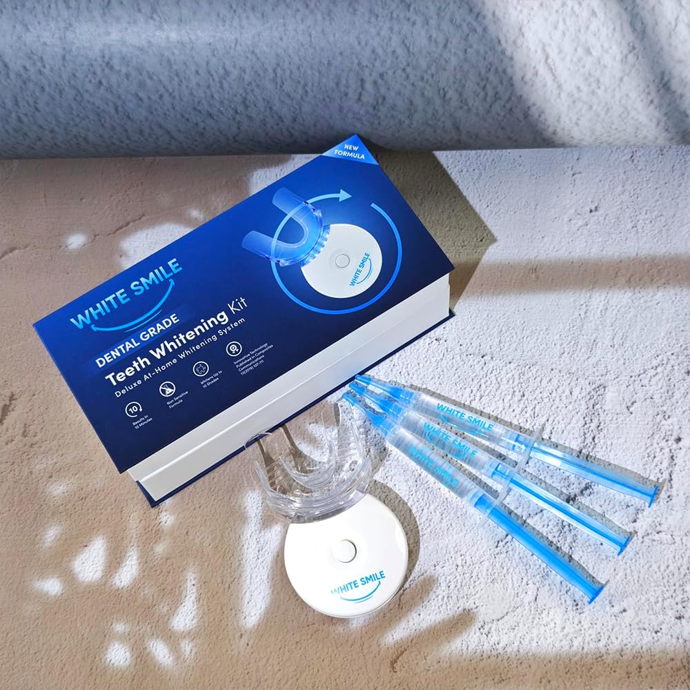 WHITE SMILE Teeth Whitening Kit, LED Light System, 35% Carbamide Peroxide 3 Gel Syringes, 10-Minute Treatment, Non-Sensitive Formula