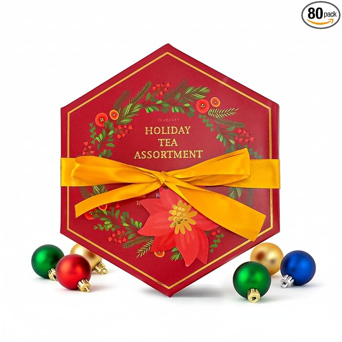Life Plus Style Gourmet Tea Kraft Holiday Tea Assortment Tea Sets for Women Christmas Gift Set 75 Tea Bags Variety Pack Holiday Sampler Gift Box for Lovers Secret Santa & Family Gifts