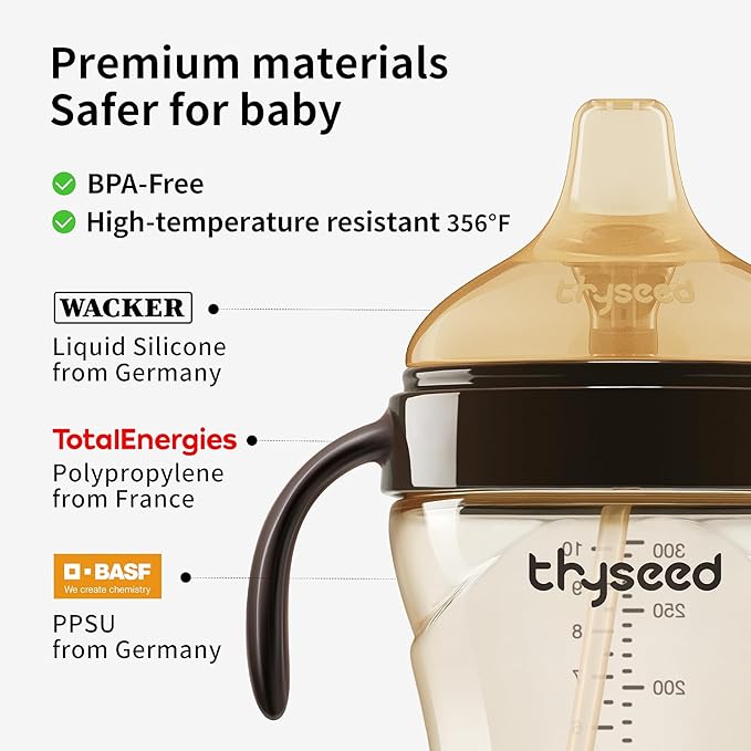 Thyseed Infant Spill Proof Weighted Straw Sippy Cups with Handles and Lids Breastfed Baby First Soft Spout Top Training Water Cup Toddler Boy Girl No Leak Transitioning Bedtime Milk Bottles 6 Months+