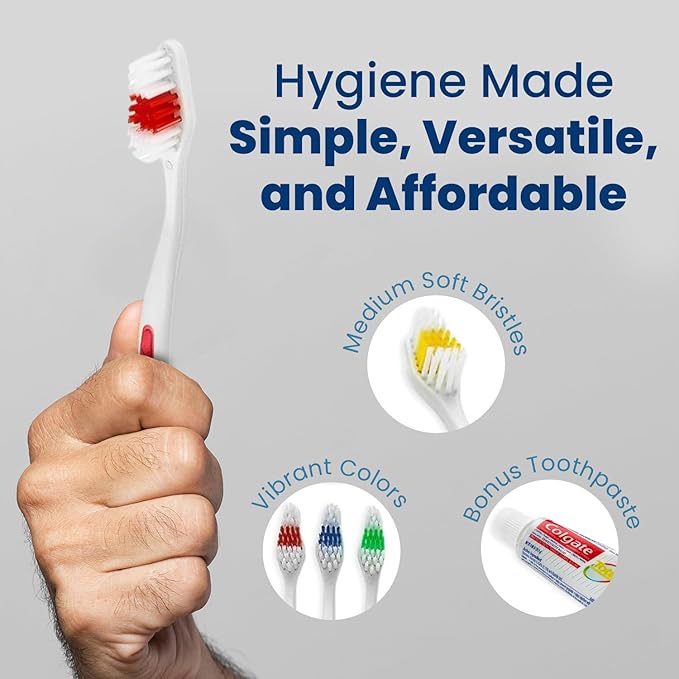 200 Toothbrushes Bulk Wholesale Quantity Standard Size, Dental Care Toiletries, Medium Soft Bristles, Individually Wrapped, Homeless Care, Disposable Use, Hotels, Travel
