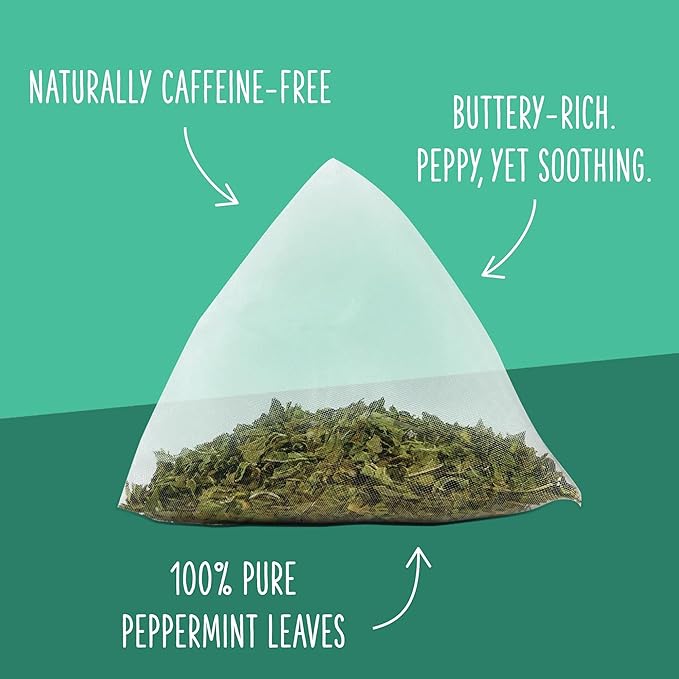 Two Leaves and a Bud Organic Peppermint - 50 Naked Tea Sachets, Naturally Caffeine Free, Whole Leaf Herbal Tea in Eco-Friendly Unwrapped Compostable Sachets, Resealable Bag, 50 Count (Pack of 1)