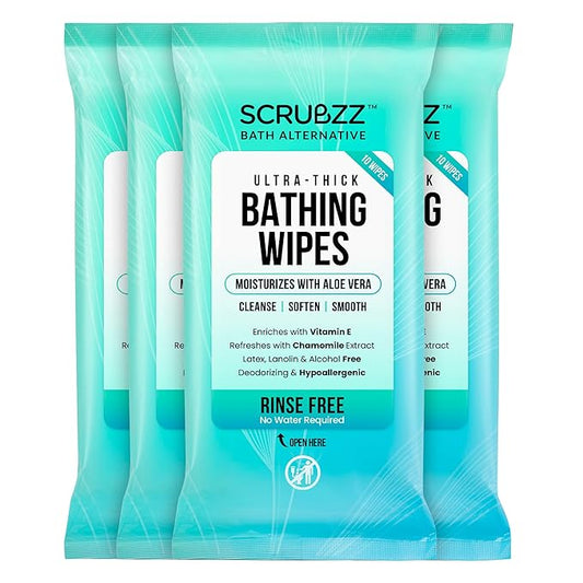 Extra Large Bath Wipes for Adults No Rinse - 40 Disposable Body Cleansing Cloths for Men, Women & Elderly - Great for Gym, Camping, Post Surgery