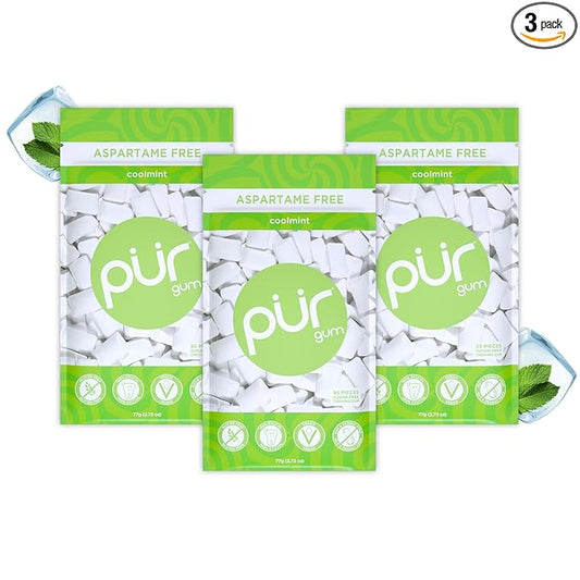 PUR Gum | Aspartame Free Chewing Gum | 100% Xylitol | Natural Coolmint Flavored Gum, 55 Pieces (Pack of 3)