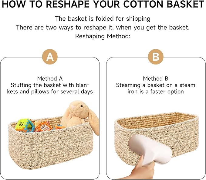 Small Storage Baskets for Organizing | Closet Organizer Bins | Shelf Toy Basket | Woven Rope Baskets | Cube Decorative Box | Shallow Basket | 13x8.5x5.1” | 4 Packs Gradient Brown