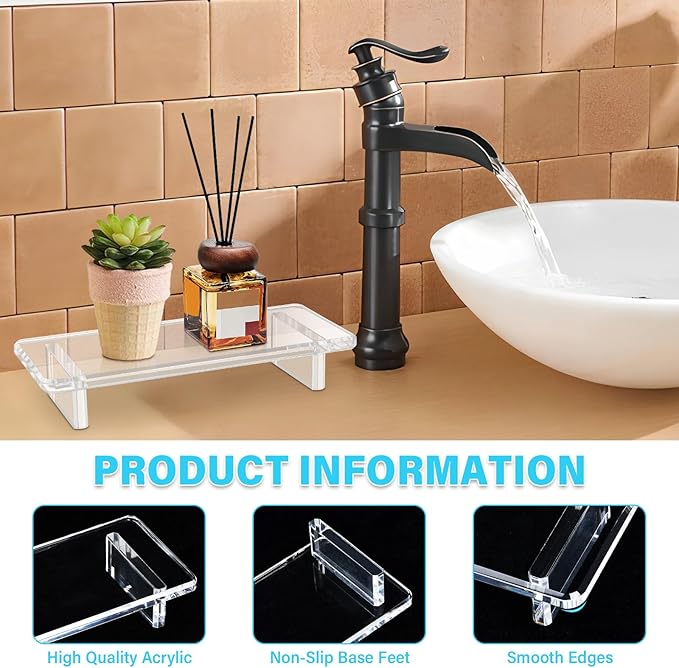 2Pack Acrylic Counter Tray Organizer. Multi-Purpose Kitchen & Bathroom Sink Tray Decor for Soap, Perfume, Vanity, Candles, Plants - Countertop Holder, Space-Saving Modern Home Décor （Small ）