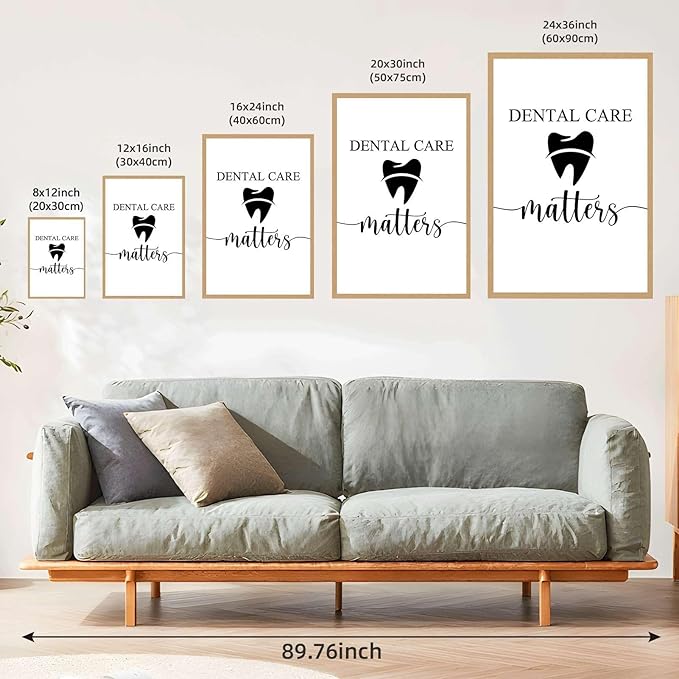 Framed Dental Care Matters Poster Canvas Print Art, Minimalist Aesthetic Wall Art Painting, Trendy Pictures, Wall Decoration for Bathroom, Office, Dorm Room Home Decor (Wood Framed,12L"X16W")