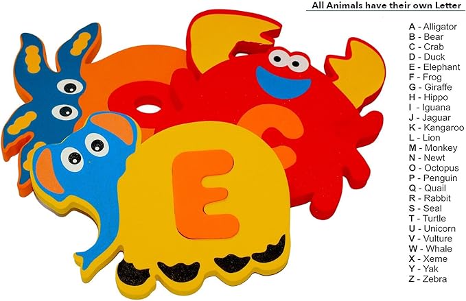 Foam Bath Toys Letters - Set of 52 Pcs - Non-Toxic Bathtub ABC Alphabet for Kids Toddlers - Original Premium Educational Floating Animals Puzzles for Baby Boys Girls