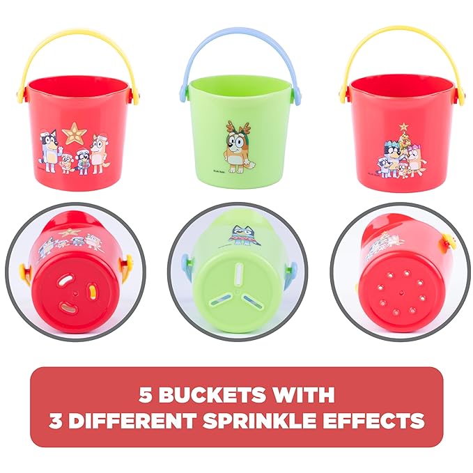 Bluey Holiday Bath Toys - 11 pc Bath Value Set, Bath Toys, Finger Puppets, Rinse Cups, Foam Pump, Bath squirters
