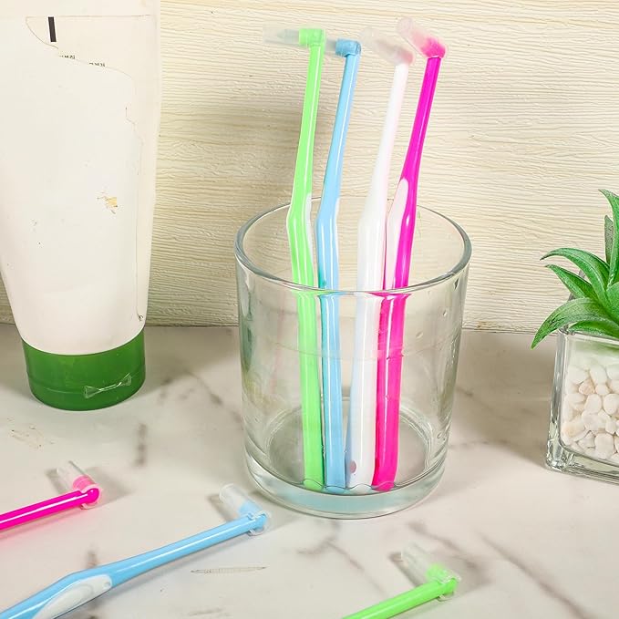 8 Pieces End Tuft Toothbrush with Cover, Soft Interdental Brushes Tapered Brush Braces Toothbrush for Orthodontic Braces Detail Cleaning(Blue/Green/Rose Red/White)