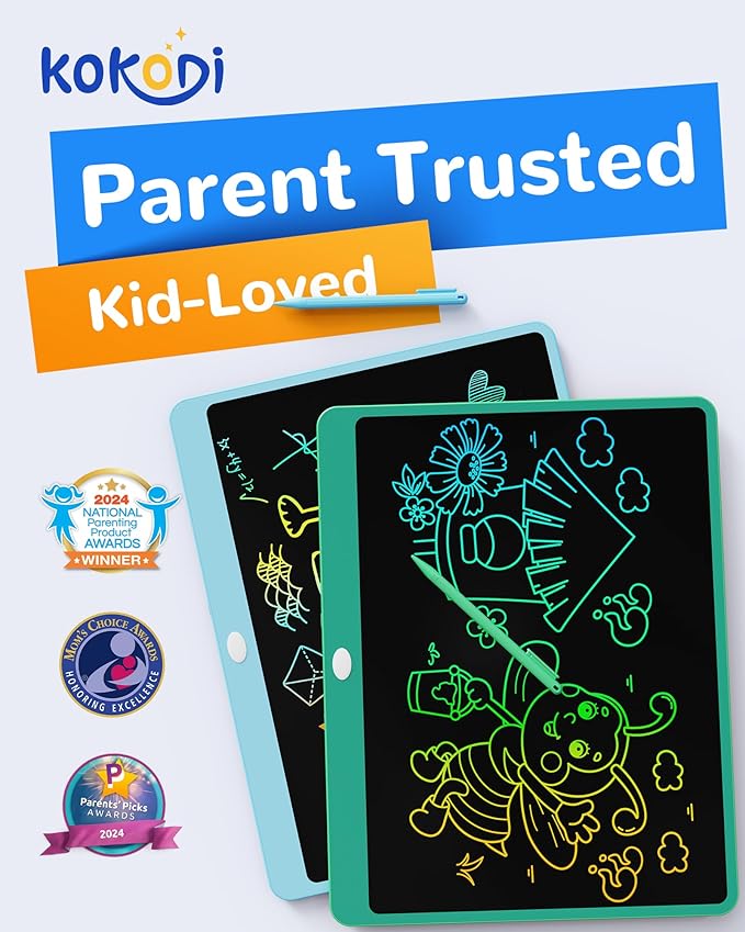 KOKODI LCD Writing Tablet, 16 Inch Colorful Toddler Doodle Board Drawing Tablet, Erasable Reusable Electronic Drawing Pads, Educational and Learning Toy for 3-6 Years Old Boy and Girls(Green)