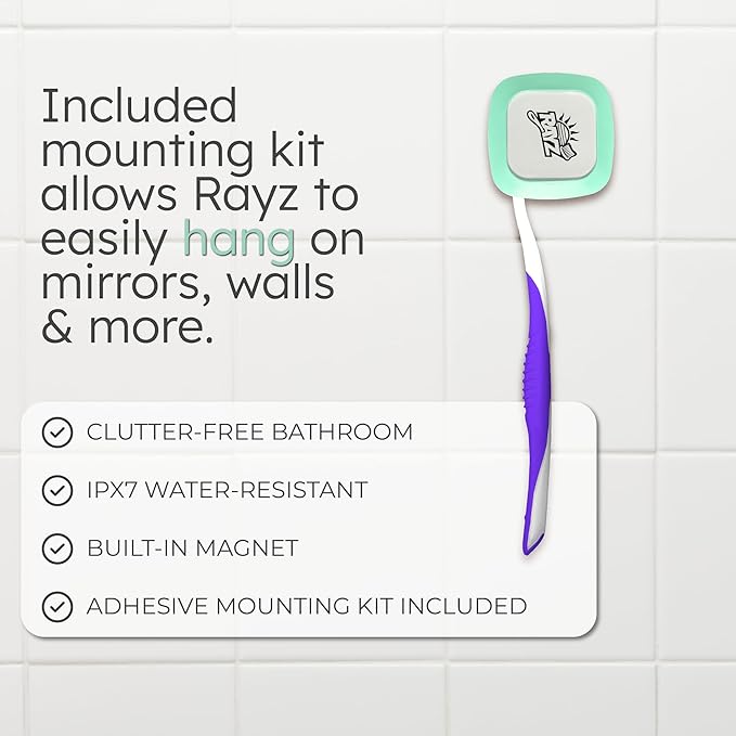 Rayz UV-C Toothbrush Sanitizer | Portable & Rechargeable | 99.9% Sanitization in 3 Minutes | Wall Mountable, Travel-Friendly & TSA-Approved (Mint)