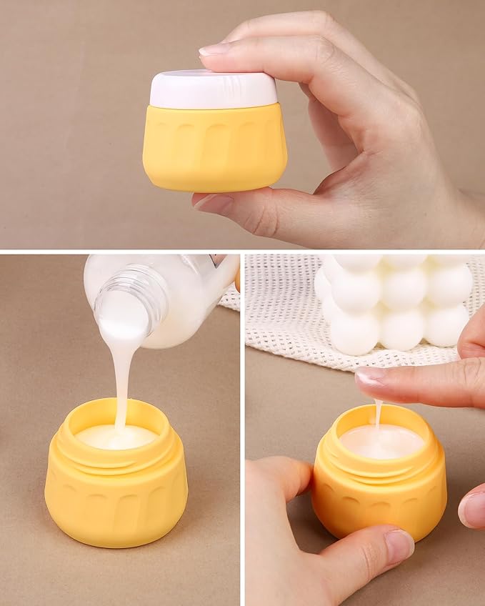 Travel Size Toiletries 8 Pack, TSA Approved 3oz/1oz Silicone Squeezable Creams Jars with Clear Travel Bag