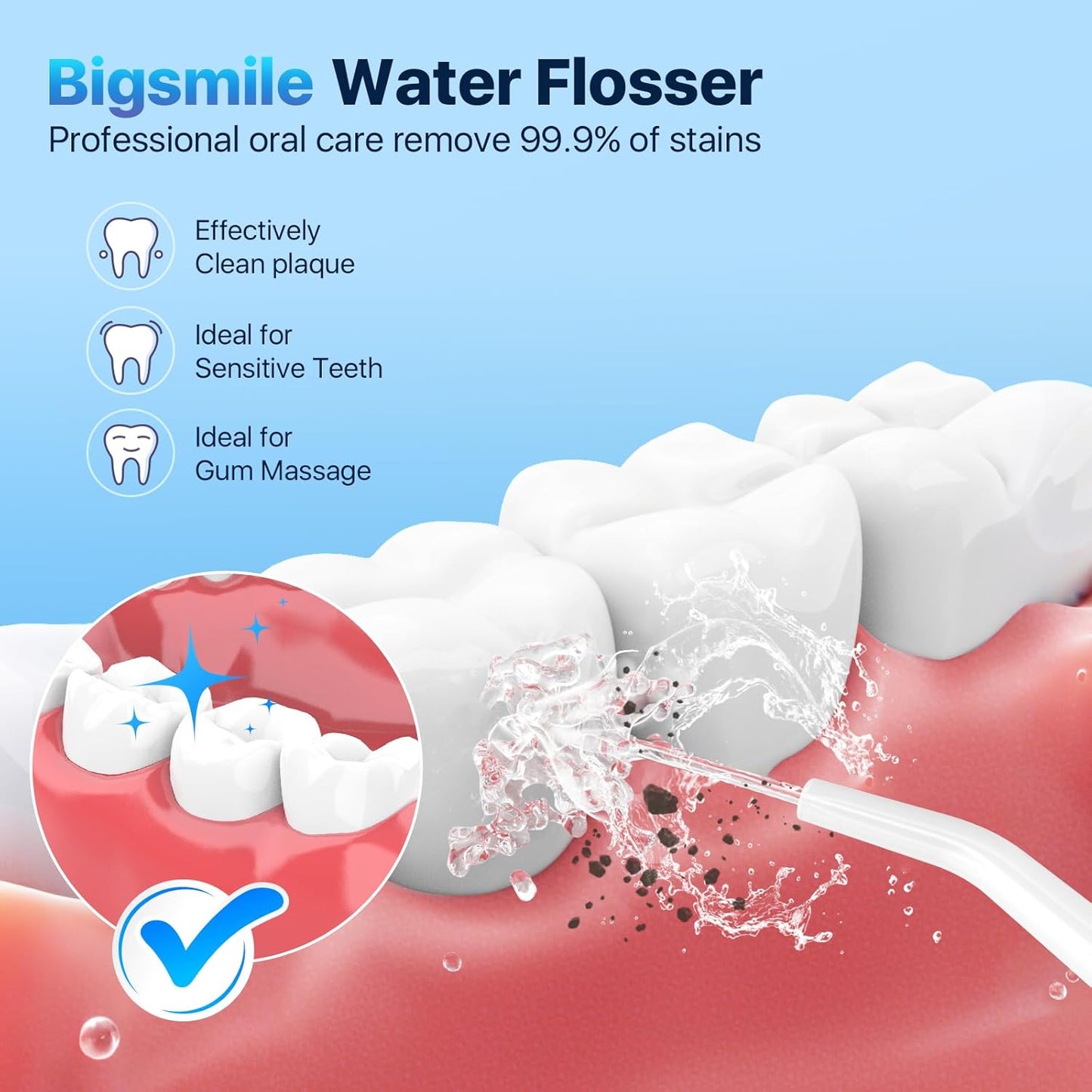 Water Dental Flosser Teeth Pick Portable Cordless Oral Irrigator Rechargeable Travel IPX7 Electric Flossing Machine Must Have for Braces Bridges（White）
