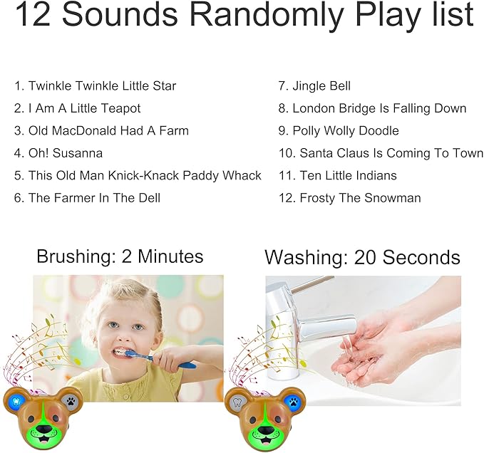 LUXSWAY Cute Animal Toothbrushing Timer with Musical Volume, 2 Minute Kid for Toothbrushing, 20 Seconds Wash Hand Training Games, Rechargeable Colored Led Light Visual Timer- Dog