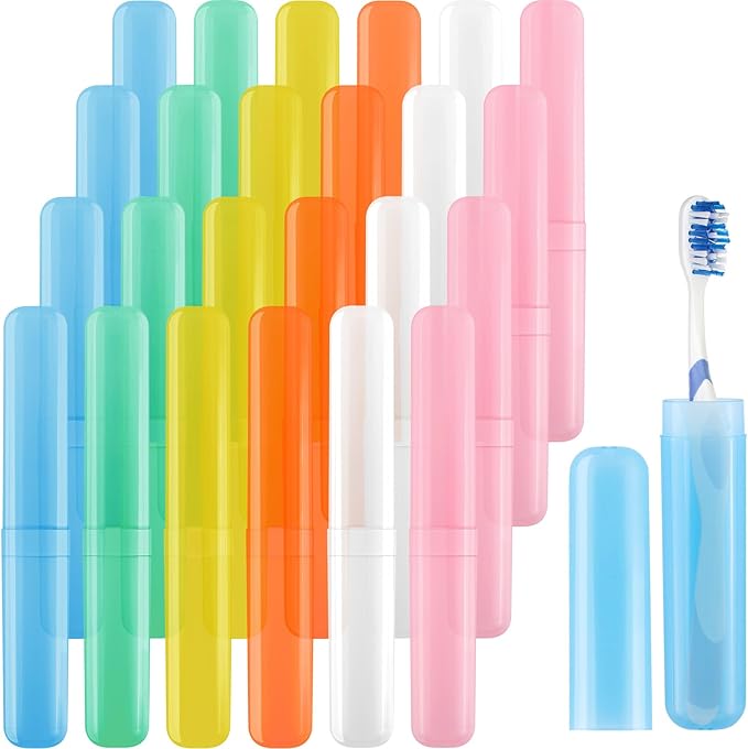24 Pcs Travel Toothbrush Case, Plastic Portable Toothbrush Storage Cases, Dust-Proof Toothbrushes Container, Breathable Toothbrush Holder for Travel Camping Home School Business, 6 Colors