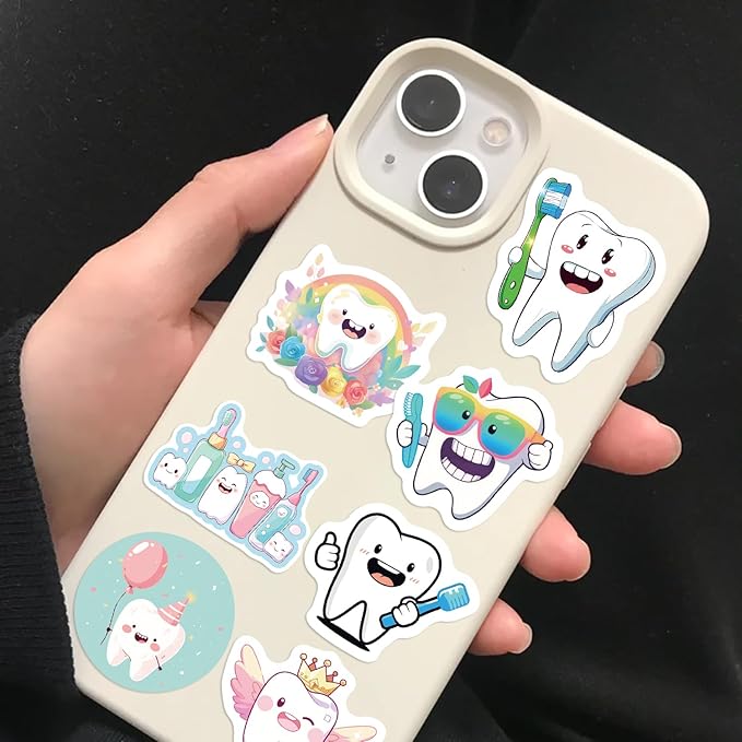 500PCS Teeth Stickers for Kids 10 Styles Sticker Rolls Cartoon Teeth Fairy Stickers Tooth Party Favors Waterproof Vinyl Stickers(500 Per Roll)