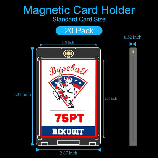 20-Pack One Touch Magnetic Card-Holder - 75pt Card Magnetic Case, Magnet Card Holder for Baseball, Football, Basketball, Hockey, Gaming Sports Cards, Trading Cards Collectibles Safe Storage