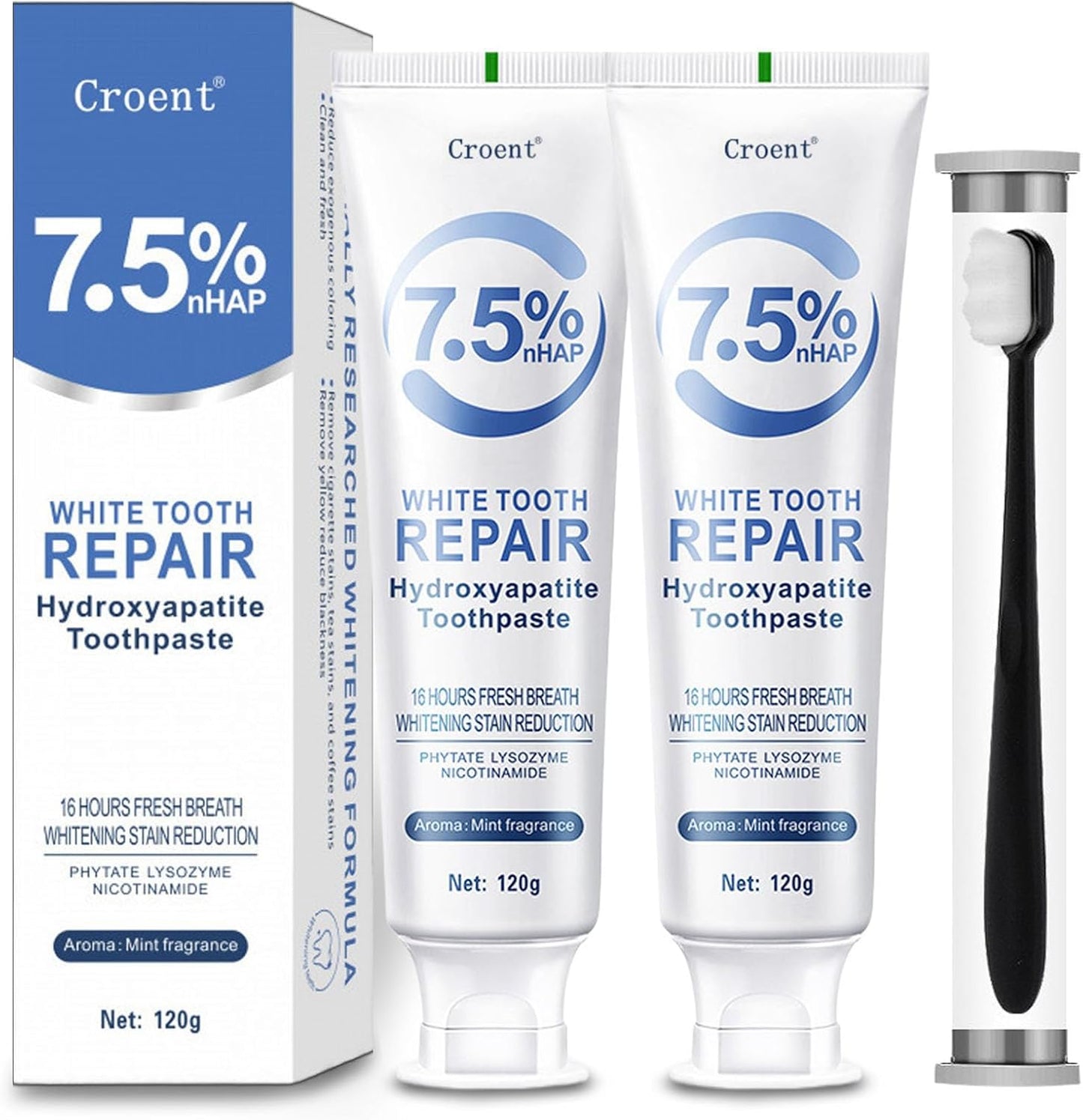 Hydroxyapatite Toothpaste 7.5, Fluoride-Free Toothpaste for Enamel Protection and Tooth Strengthening, Breath Freshening | Mild Mint | Deep Cleaning Care Toothpaste for Sensitive Teeth 4.23oz (2pcs)