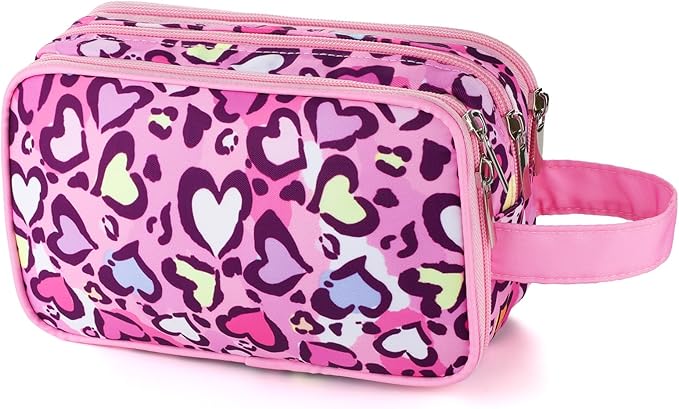 Cheetah Kids Toiletry Bag for Girls, Travel Toiletry Bag for Little Young Girls Cosmetic Bag Makeup Bag Waterproof Hanging Wash Bag Toddler Toiletries, Pink Leopard