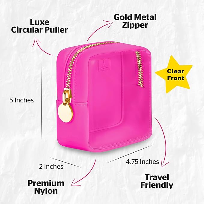 DANCOUR Clear Mini Makeup Bag for Purse Small Cosmetic Pouch Travel Case Transparent Toiletry Organizer Portable Clear Pouch Hot Pink
