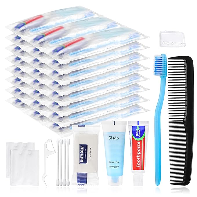 50 Kits Basic Toiletry Kits Homeless Personal Hygiene Kit Bulk Homeless Care Package Supplies Travel Toiletry Kit Homeless Hygiene Kit Bulk for Men Women Disposable Toiletry Kit(10-IN-1)