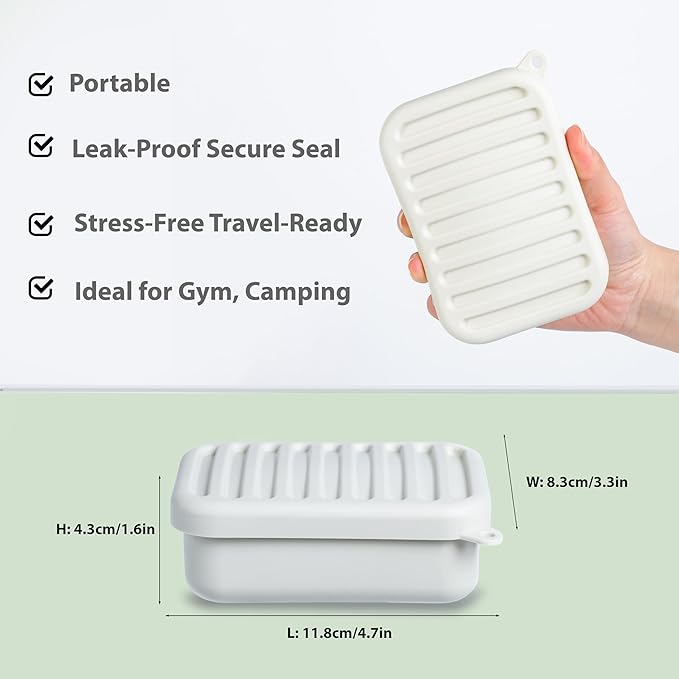 2PC Portable Leakproof Travel Soap Case, Silicone Travel Soap Case, Compact Soap Holder with Drainage Layer, Travel Soap Holder for Camping, Gym, Outdoor (Light-Purple&Rice-White)
