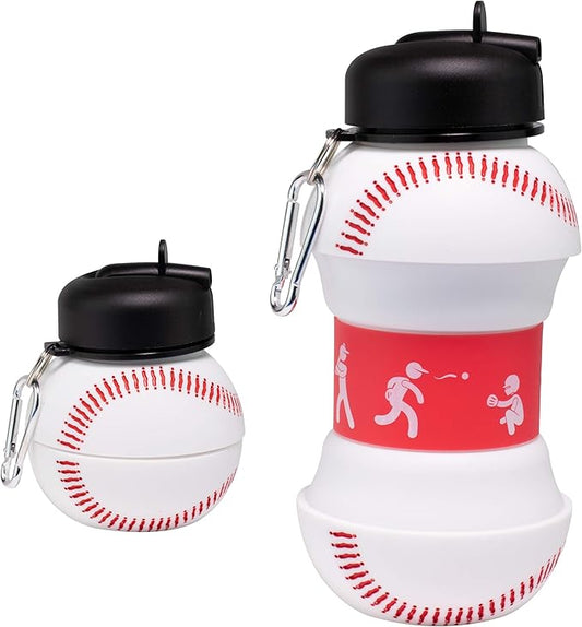 Maccabi Art Clip-On Collapsible BPA-Free Silicone Baseball Water Bottle for Kids, 18 Oz. Size