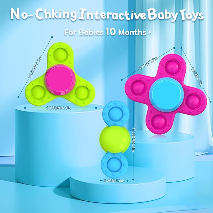 Suction Cup Spinner Toys for 1 Year Old Boy Girl 3PCS Spinning Toys for Toddlers 1-3 Sensory Toys Infant Bath Toys Travel Toys for Babies 10-12 Months, First Birthday Baby Gifts for 1 Year Old