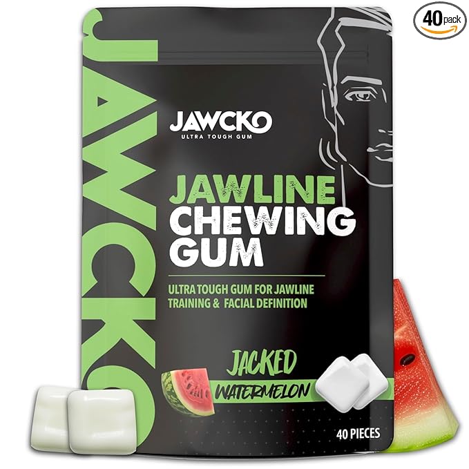 JAWCKO Ultra-Tough Jawline Chewing Gum | Get a Stronger, Squarer Jawline | Watermelon Jaw Training Hard Gum | 15X Strength | Chisel, Sculpt, Tone your Jaw | Facial Fitness Mewing Gum | 40 Pieces/Pack